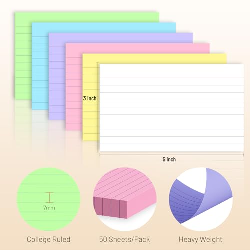 300 Count Colored Index Cards 3 x 5 Inch Ruled for Daily Use