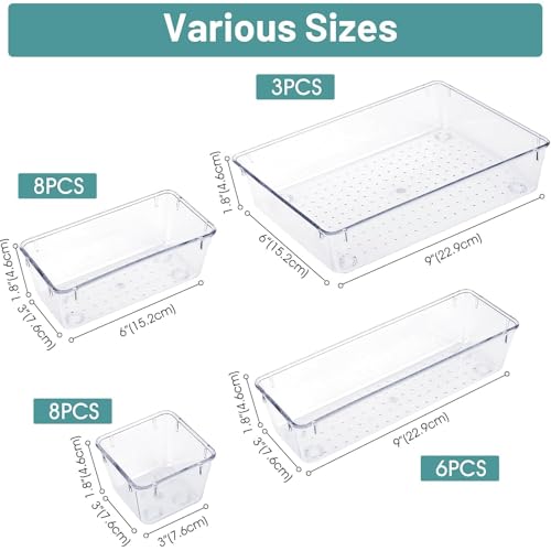 Minimalist WOWBOX 25 PCS Clear Plastic Drawer Organizer Set, 4 Set