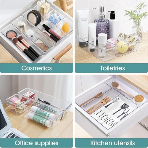 Minimalist WOWBOX 25 PCS Clear Plastic Drawer Organizer Set, 4 Set